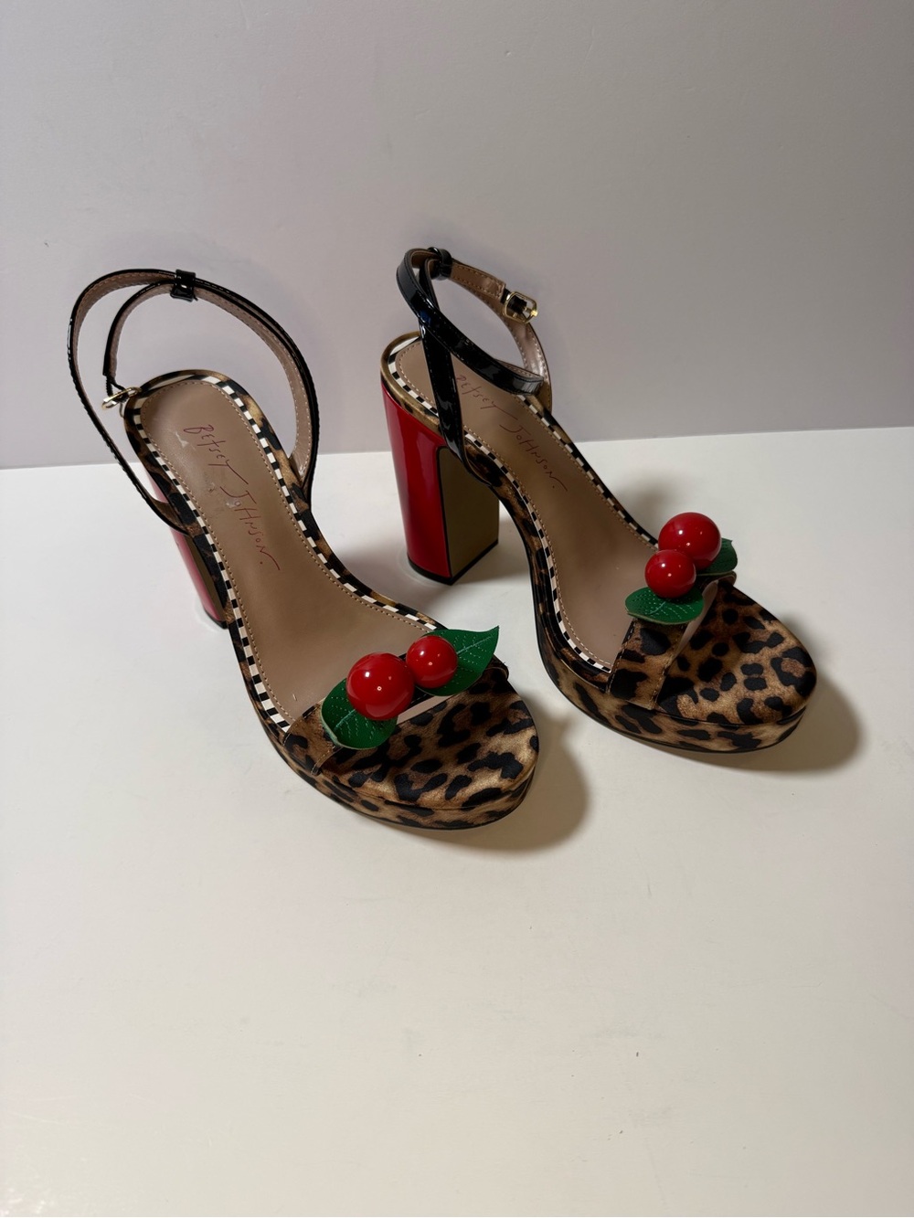 Betsey Johnson Leopard Platform Sandals with Red Cherry Accents - NWT - Picture 2 of 9